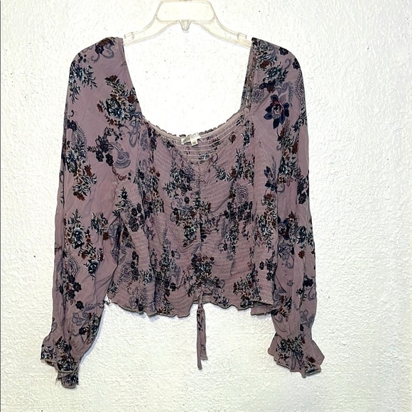Wild Jasmin purple floral off shoulder puff sleeve top with front tie size 2XL - Picture 1 of 8